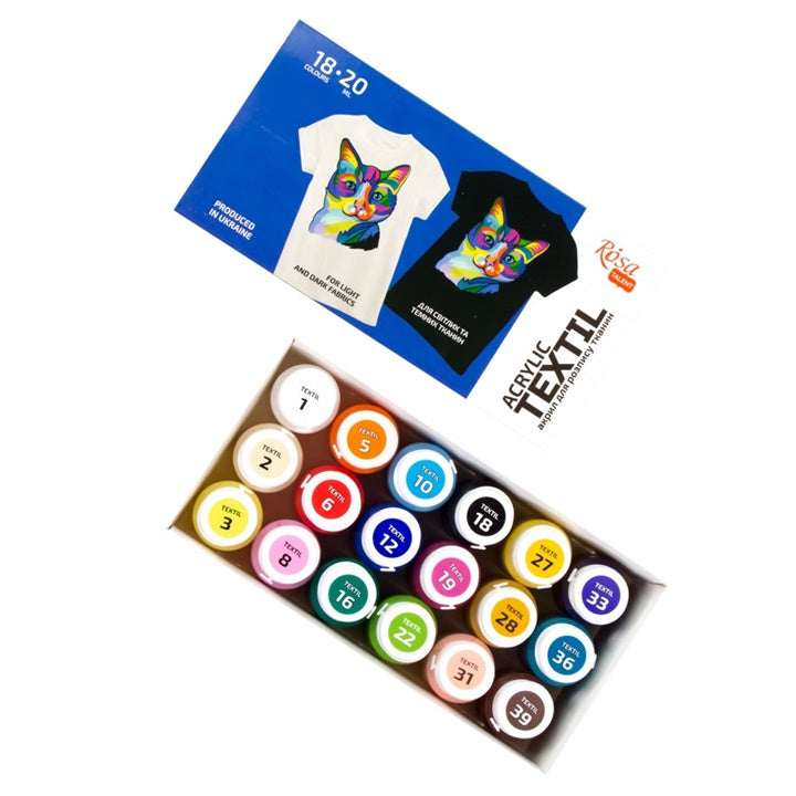 ROSA Acrylic Fabric Paints, 18 x 20 ml