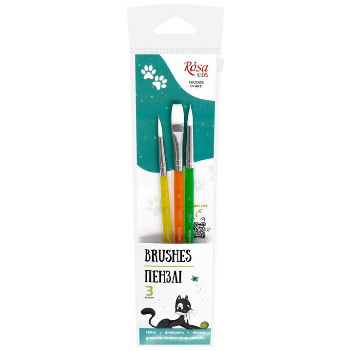 ROSA Kids Set of 3 Synthetic Brushes | Round No. 6, 8, Flat No. 10 — image 1