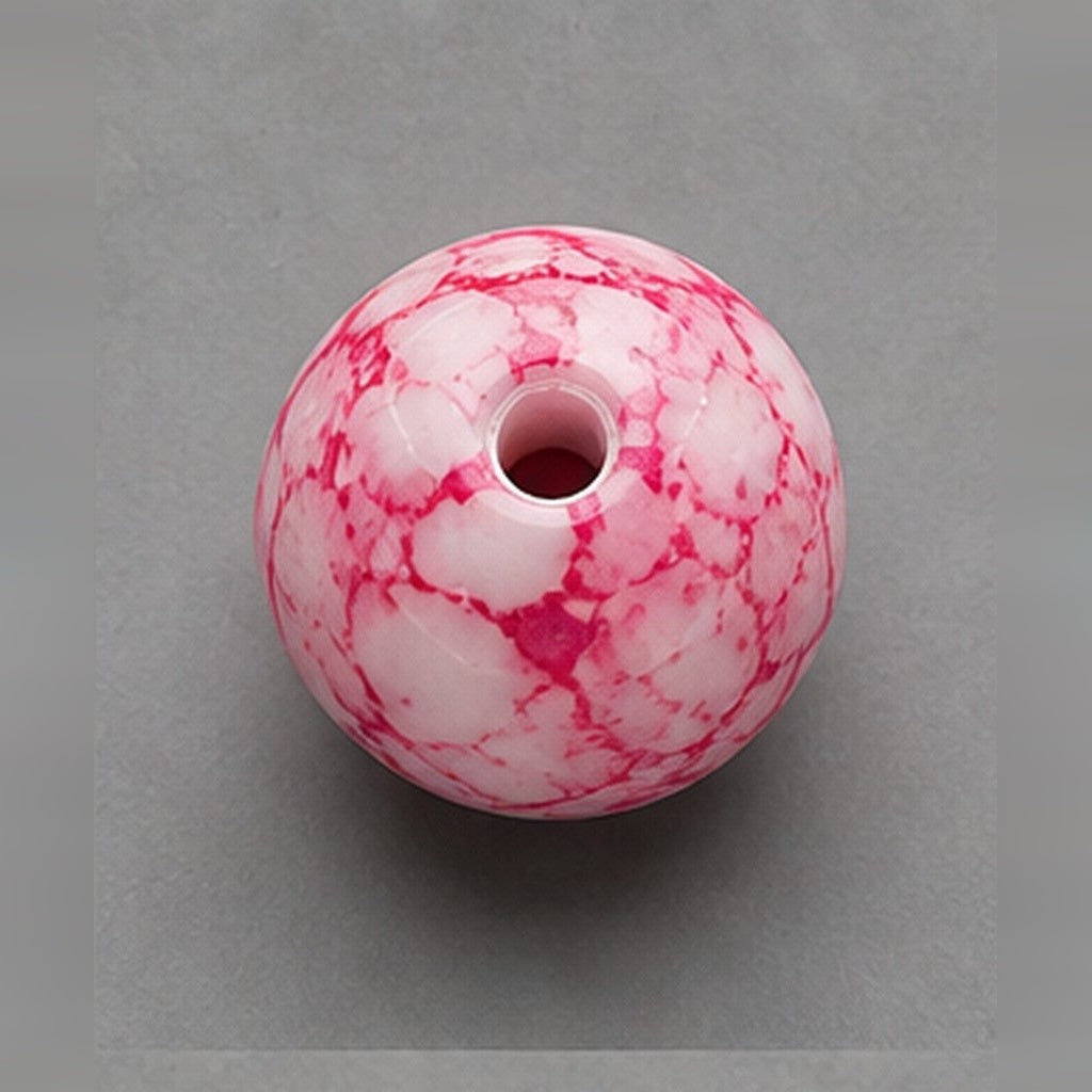 Round Glass Beads with Marble Effect, 8 mm, Set of 15, pink-white