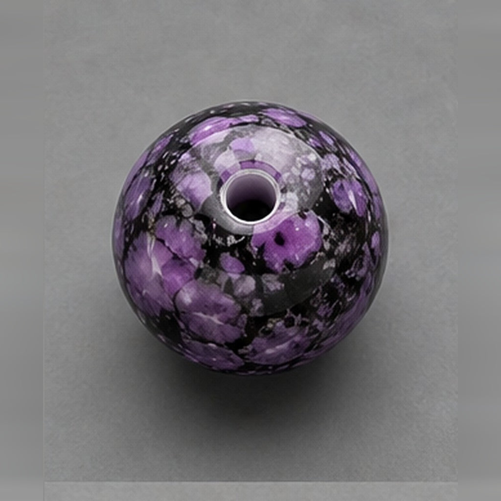 Round Glass Beads with Marble Effect, 8 mm, Set of 15, purple-black