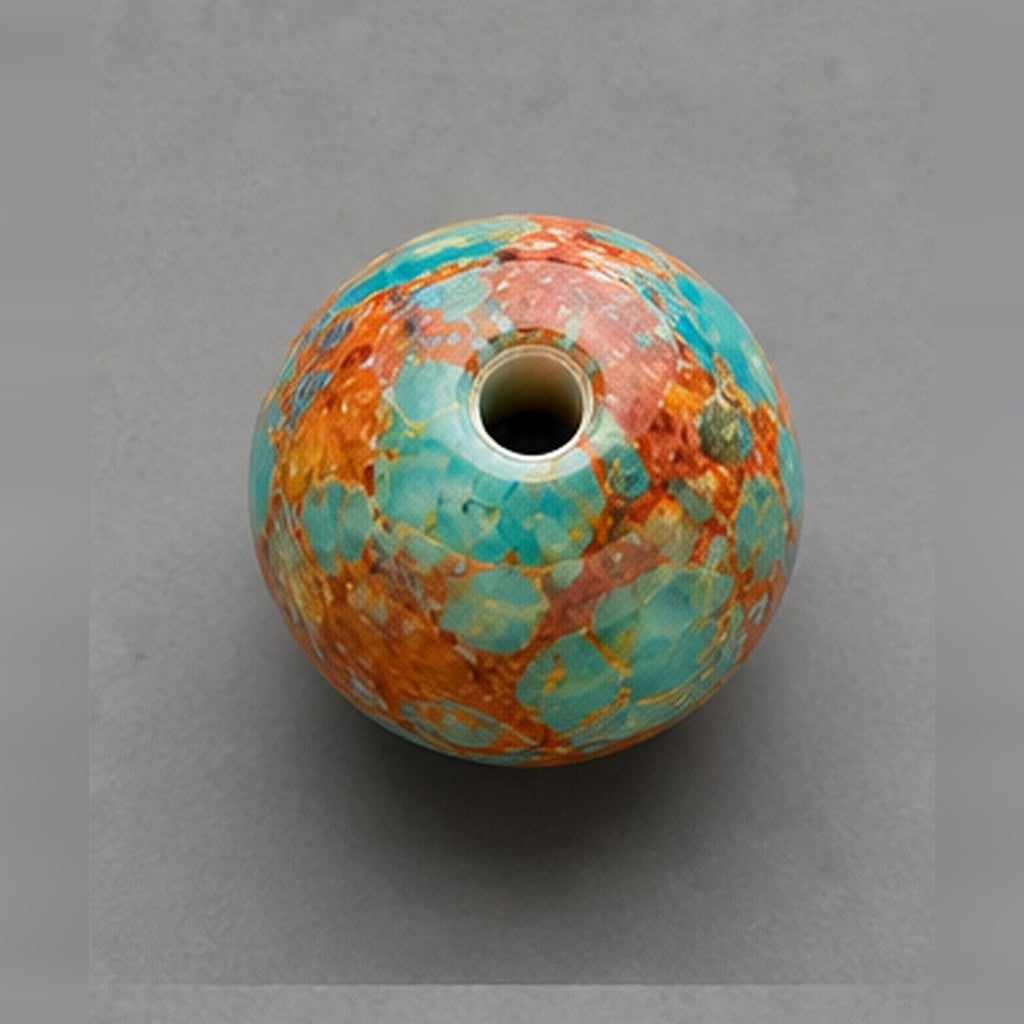 Round Marbled Glass Beads 8 mm – 15 pcs – turquoise-orange