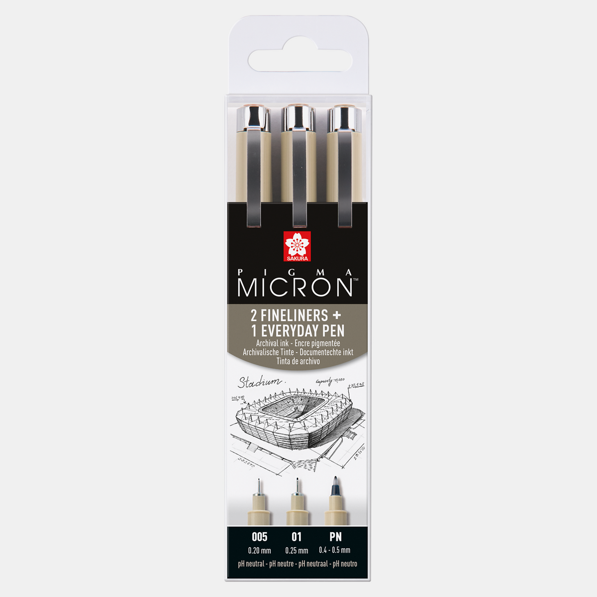 SAKURA Pigma Micron Architecture Technical Pen Set - 3 pcs - Black