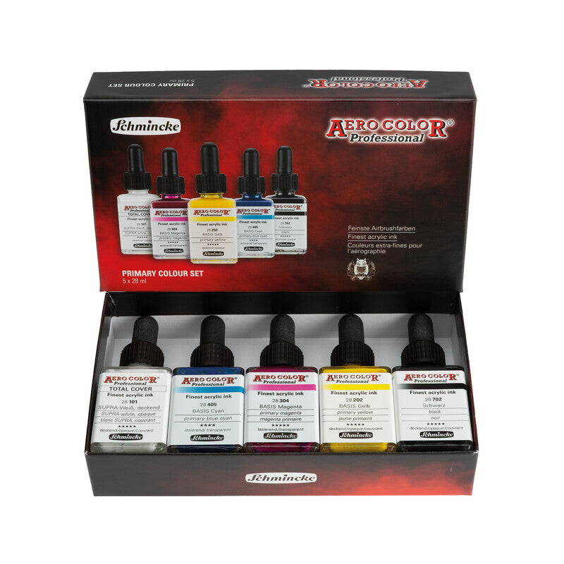 Schmincke AERO COLOR Acrylic Ink Set - Primary Colors, 5 x 28 ml