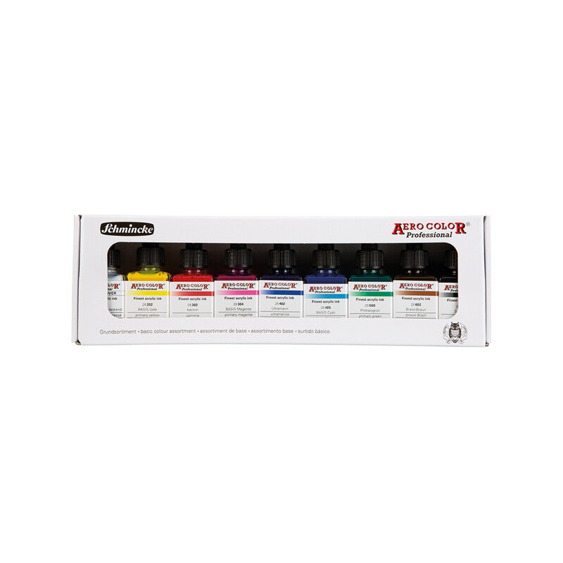 Schmincke AERO COLOR Basic Colors Acrylic Ink Set - 9 x 28 ml
