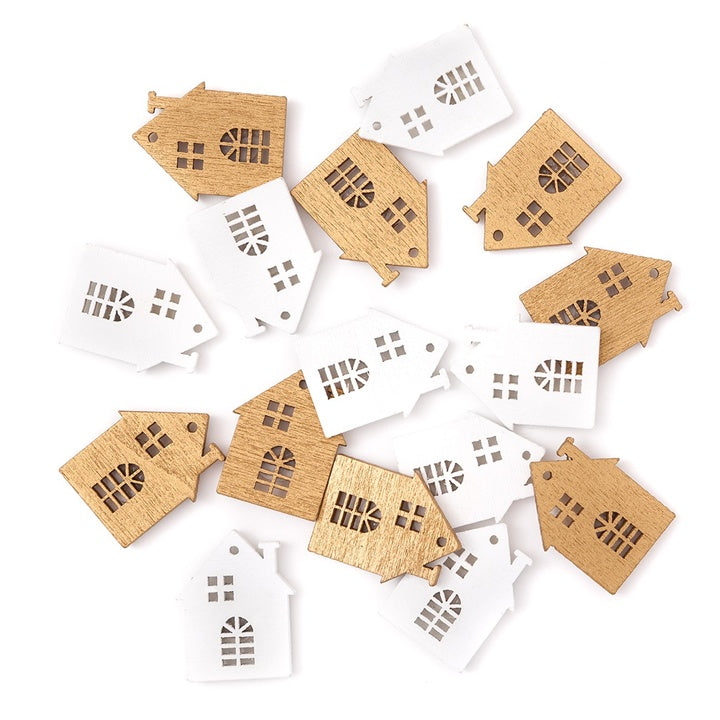 Self-Adhesive Wooden Houses, White and Gold / Set of 16 — image 1
