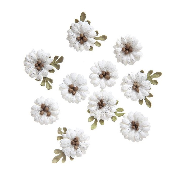 Shabby Chic White Paper Flowers - Set of 10