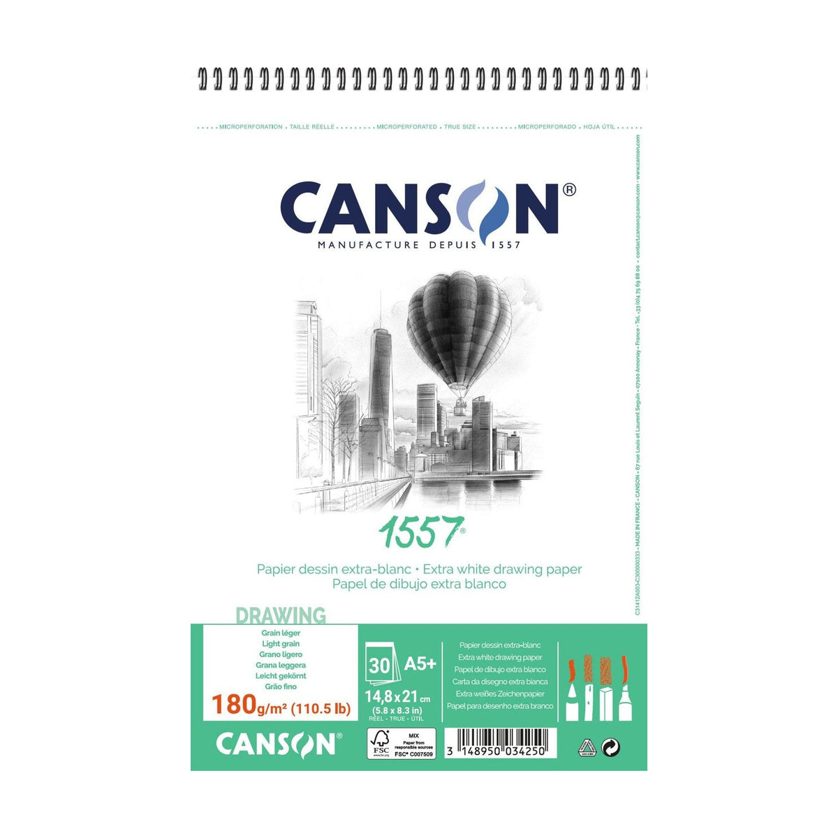 Sketching Pad CANSON 1557 180 g/m² A5 - 30 Sheets, Spiral Bound