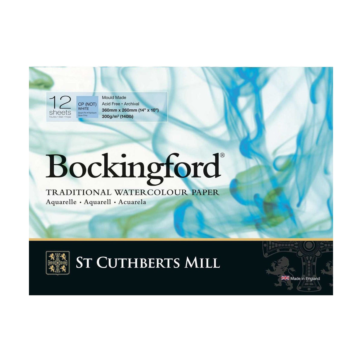 St Cuthberts Mill Bockingford Watercolor Pad Cold Pressed White 300 gsm 12 Sheets - Various Sizes