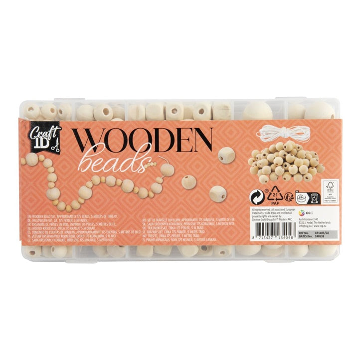 Wooden Beads, 130 g + 5 m Cord