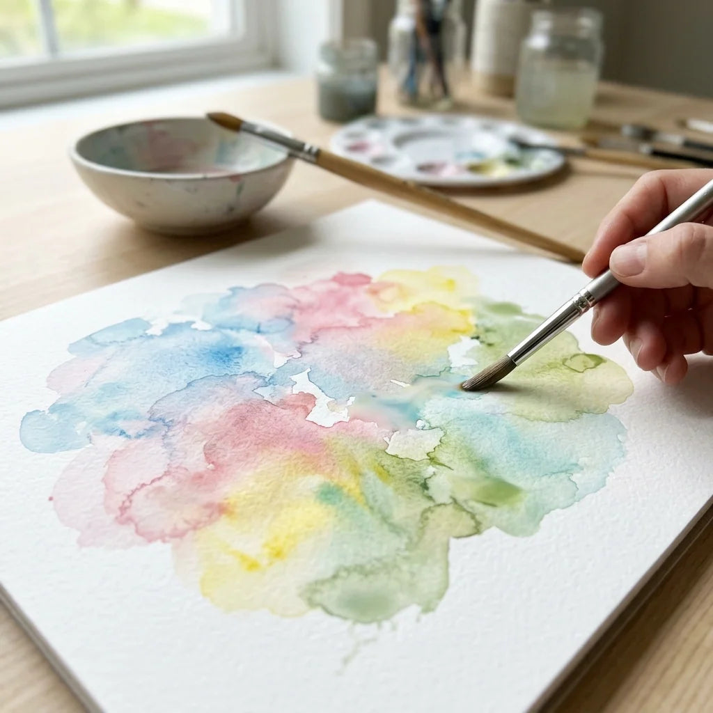 Watercolor effect with gouache diluted with water