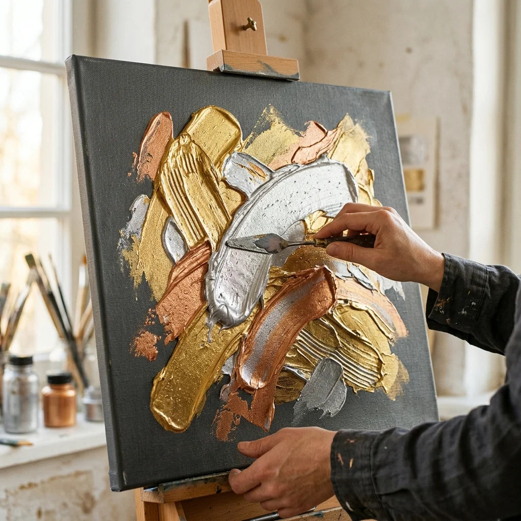 Metallic impasto with a palette knife