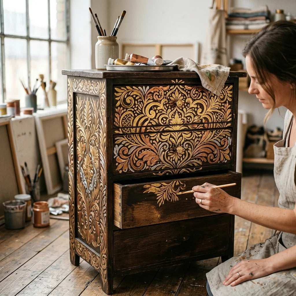Metallic paint on wooden furniture
