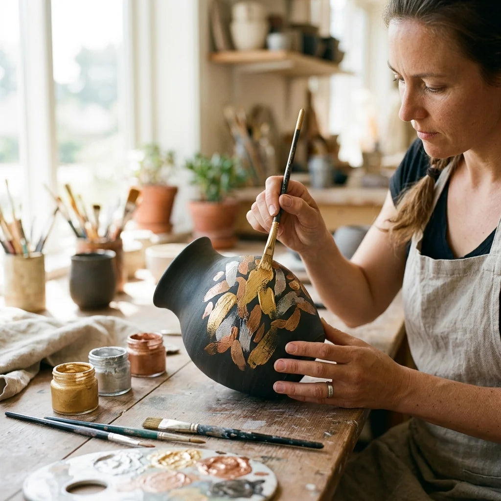 Metallic paint on ceramic