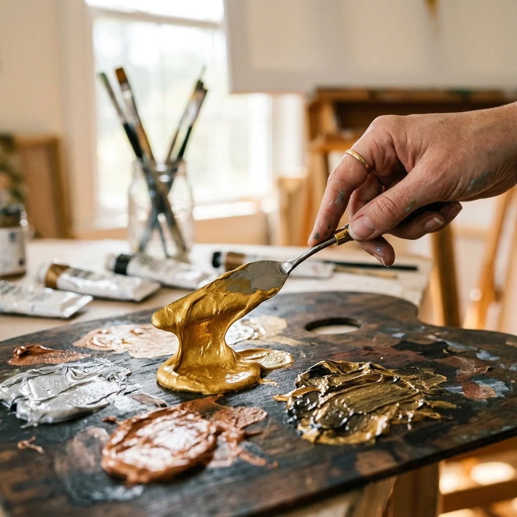 Picking Up Metallic Paint with a Palette Knife