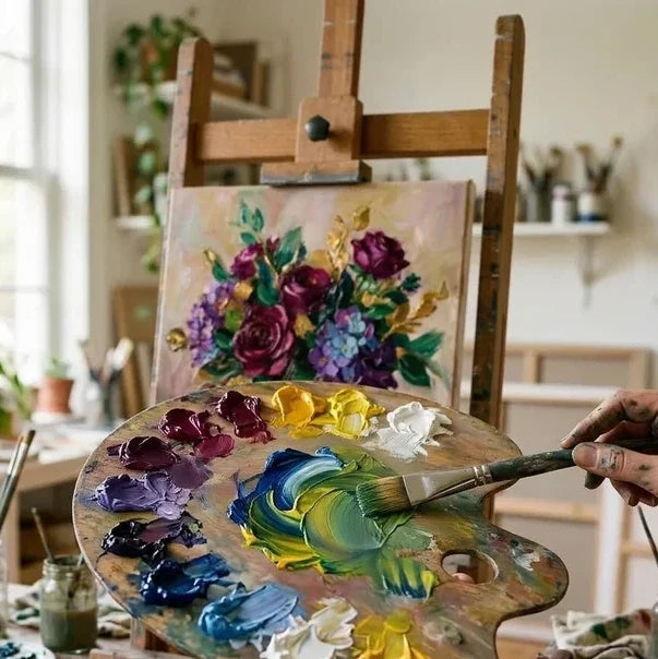 Mixing oil paints on canvas