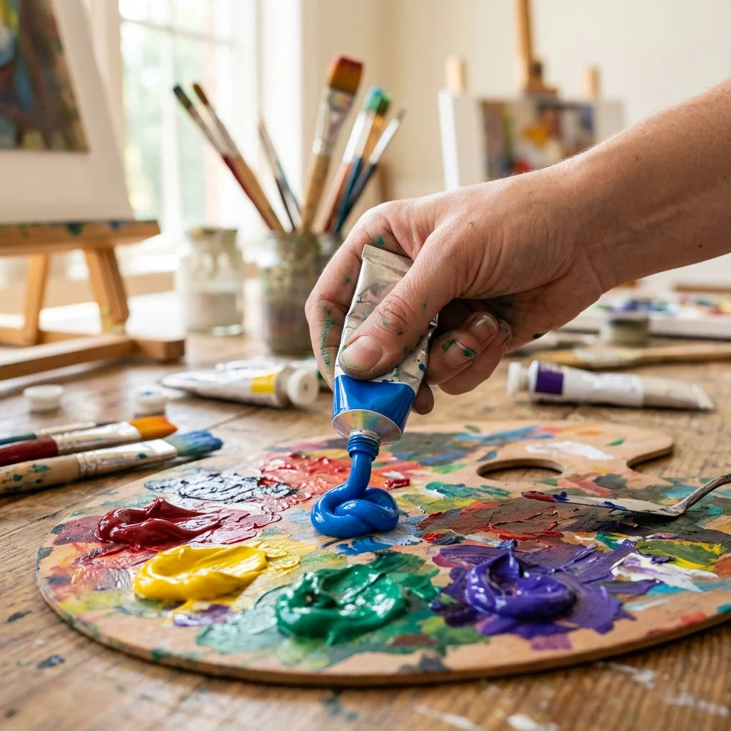 Squeezing Acrylic Paint onto a Palette