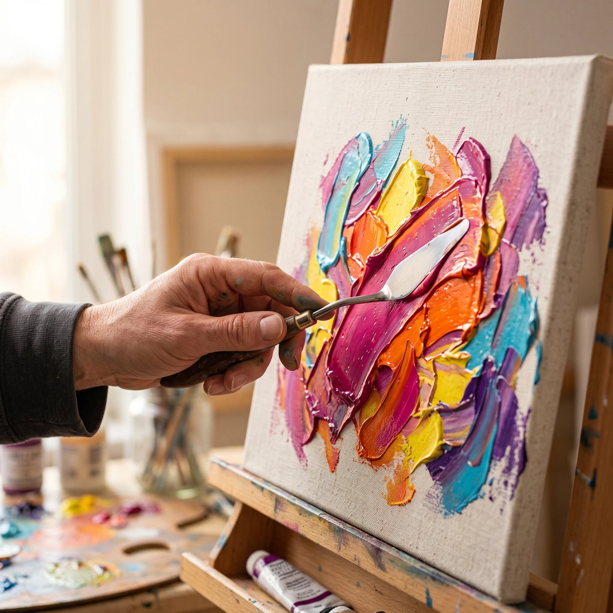 Applying Thick El Greco Acrylic Paint with a Palette Knife, Impasto Effect