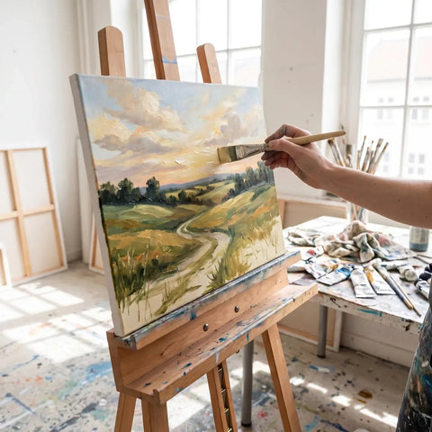 A landscape painted with ARTMiE Euforia acrylic paints on canvas