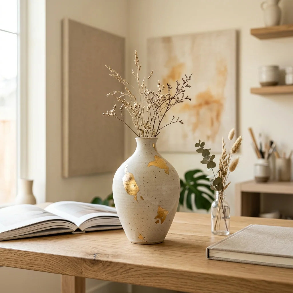 Ceramic vase decorated with gold leaf