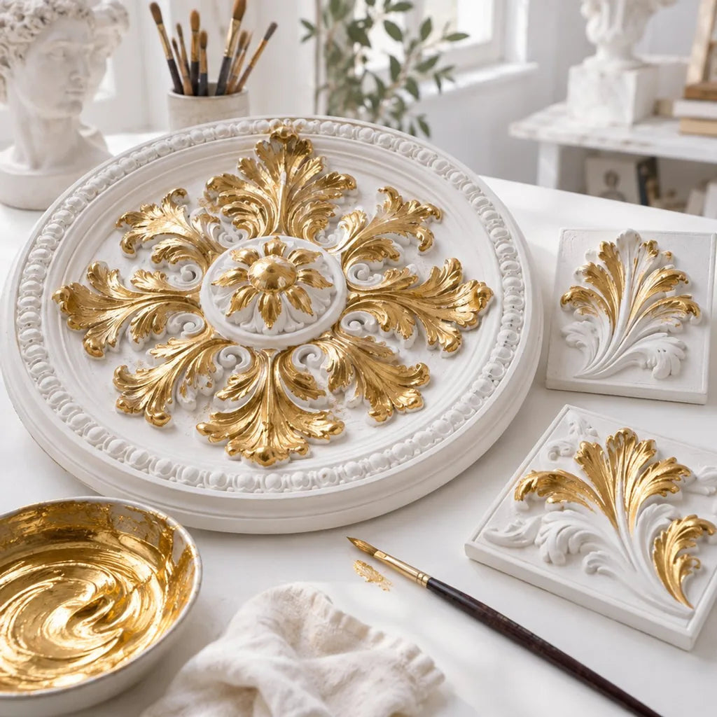 Plaster rosette with gilded details made with ARTMiE MIDAS paste