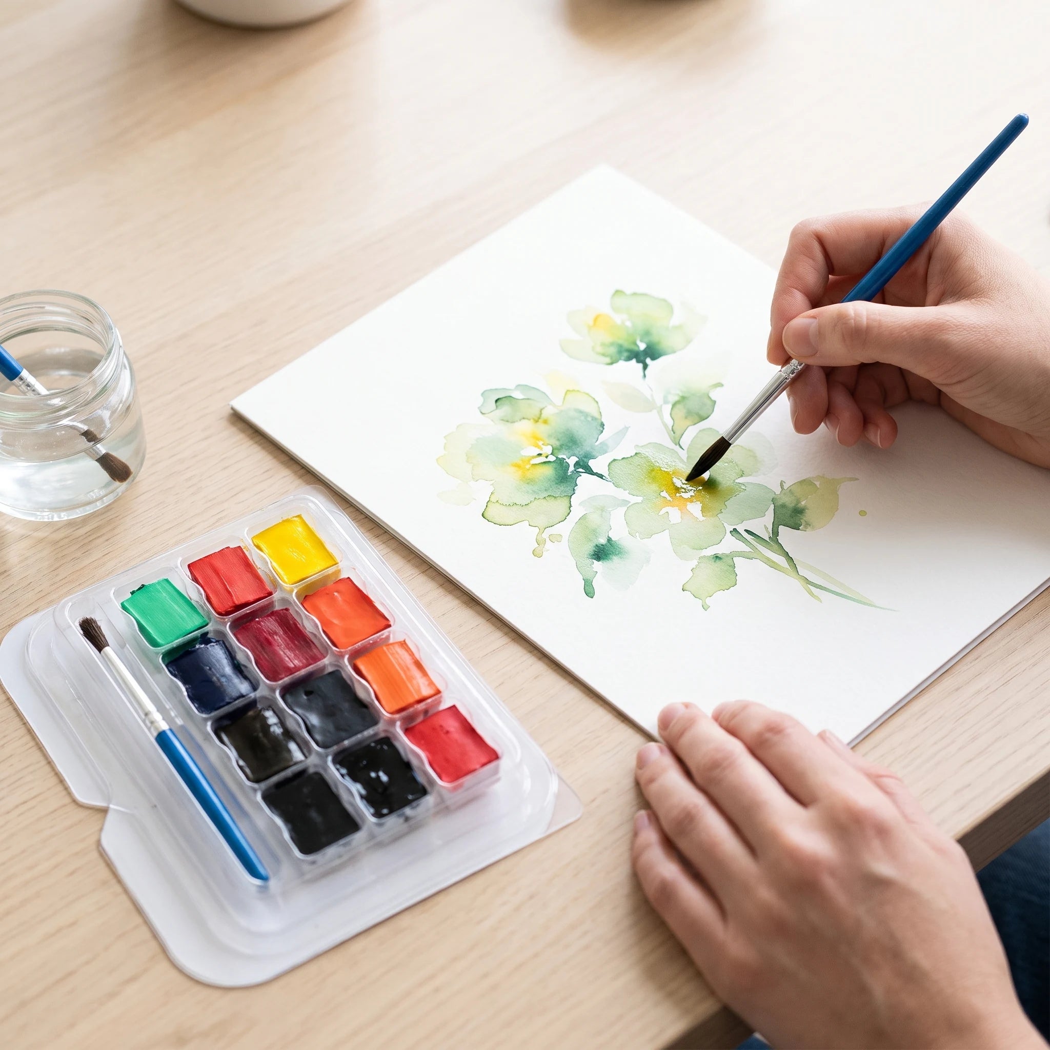 Painting with watercolor half pans