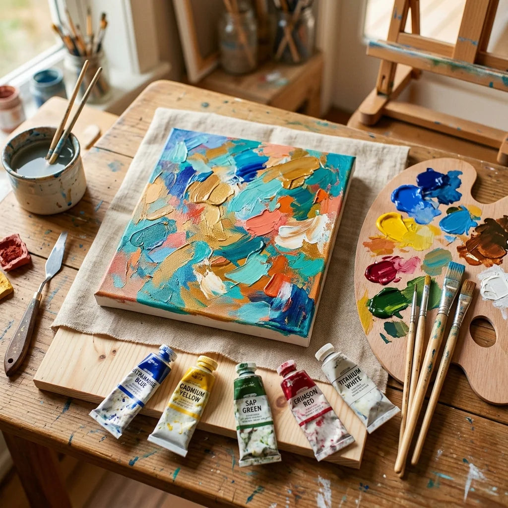 Painting with acrylic paints on a small canvas
