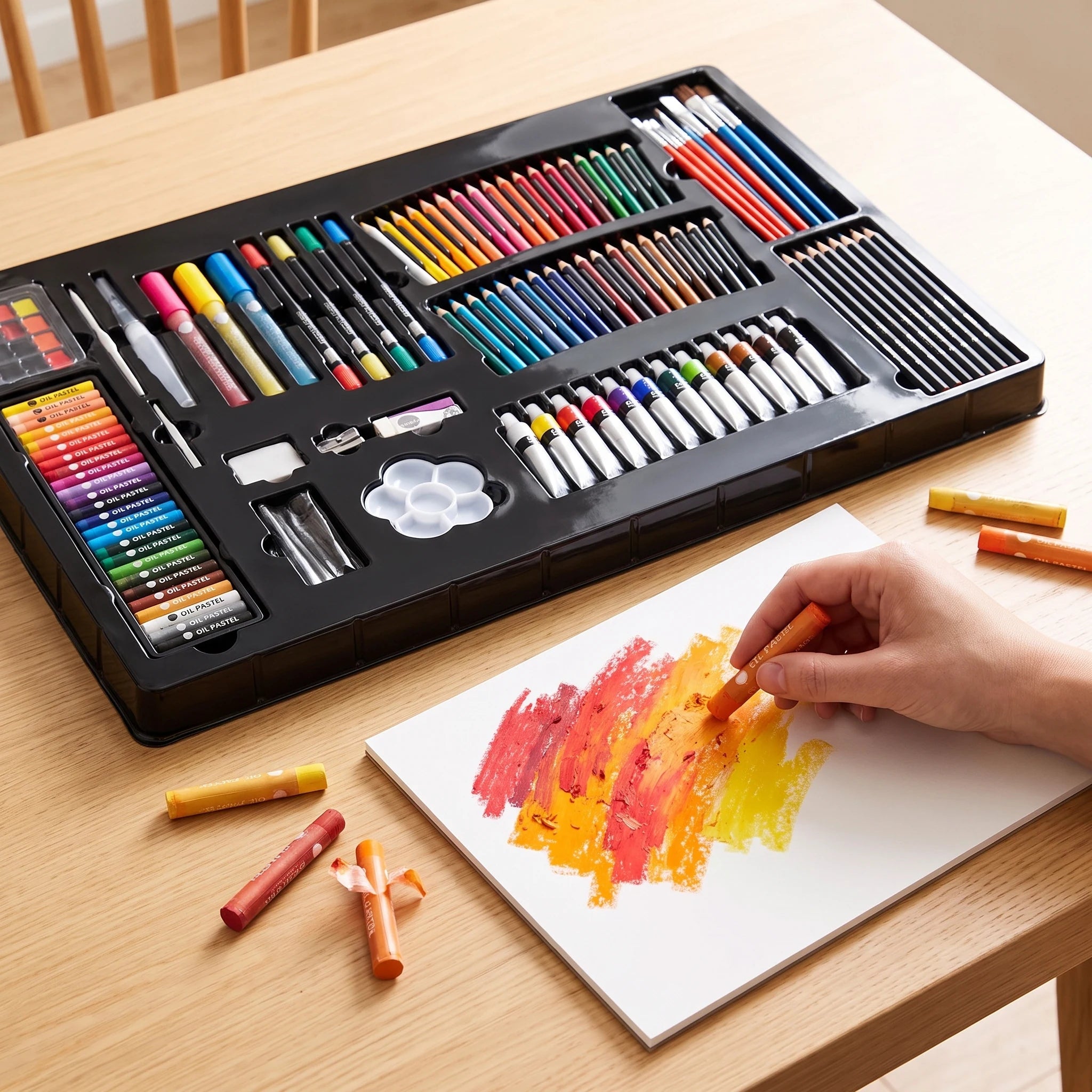 Open Daler-Rowney 215-piece art set and drawing with oil pastels