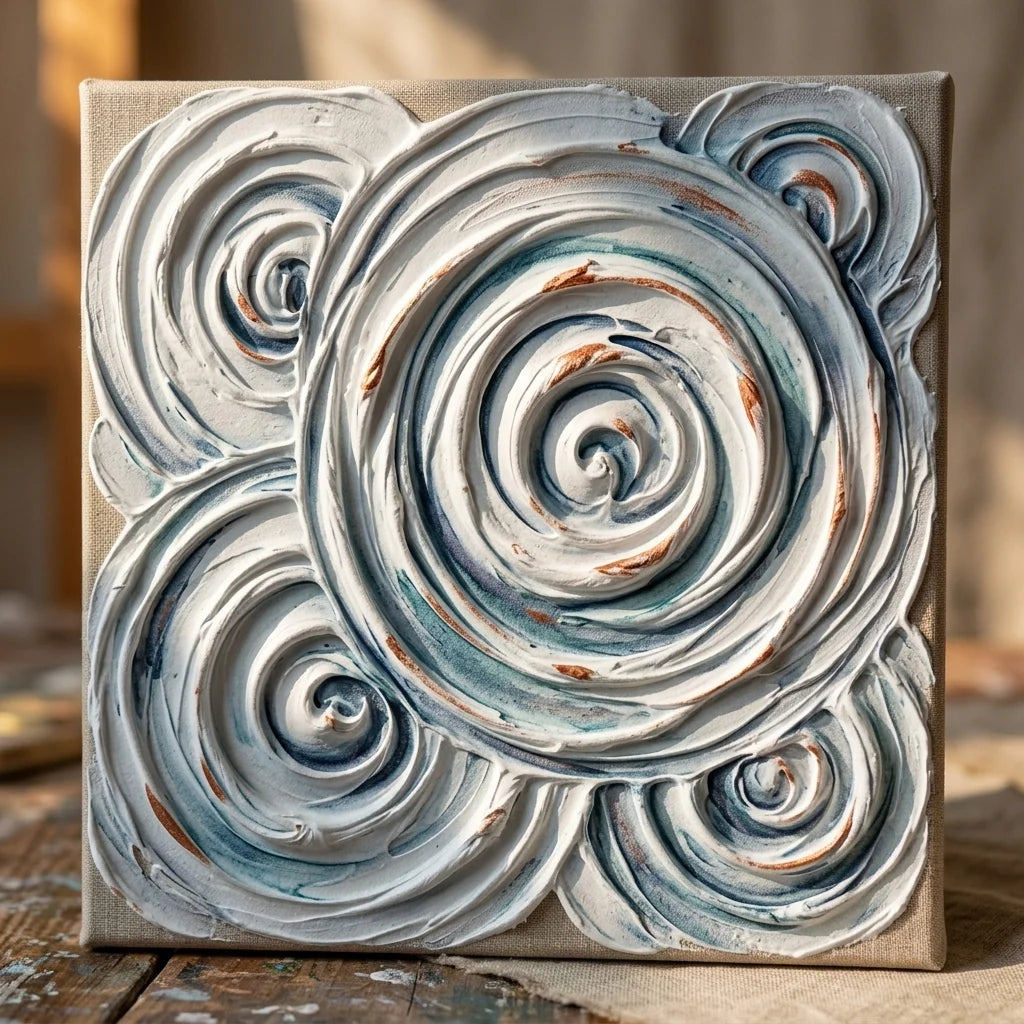 Abstract textures made with Butter paste — spiral shapes on canvas