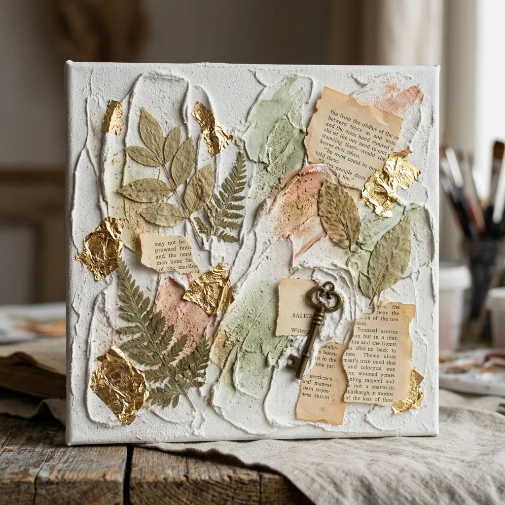 Mixed-media collage made with ARTMIE 3D modeling relief paste