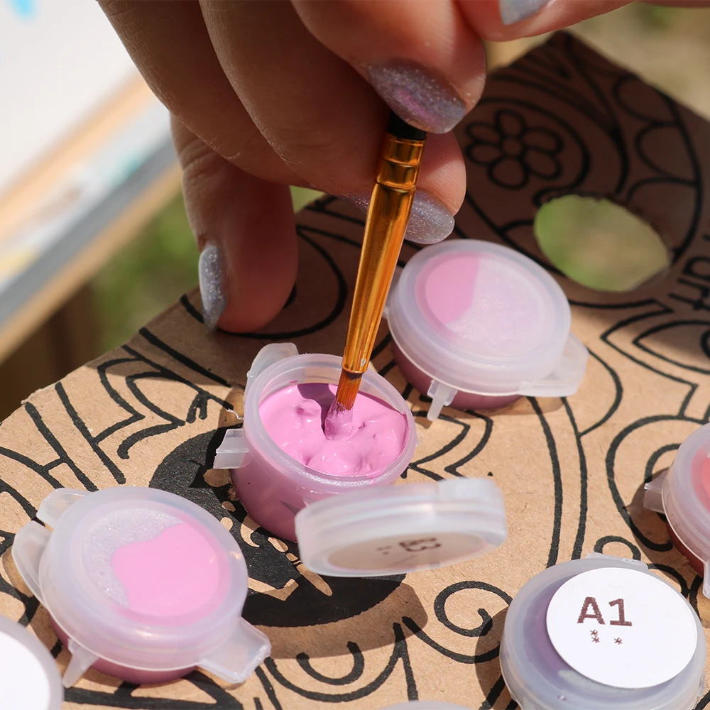 Painting with acrylic paints using a flat brush