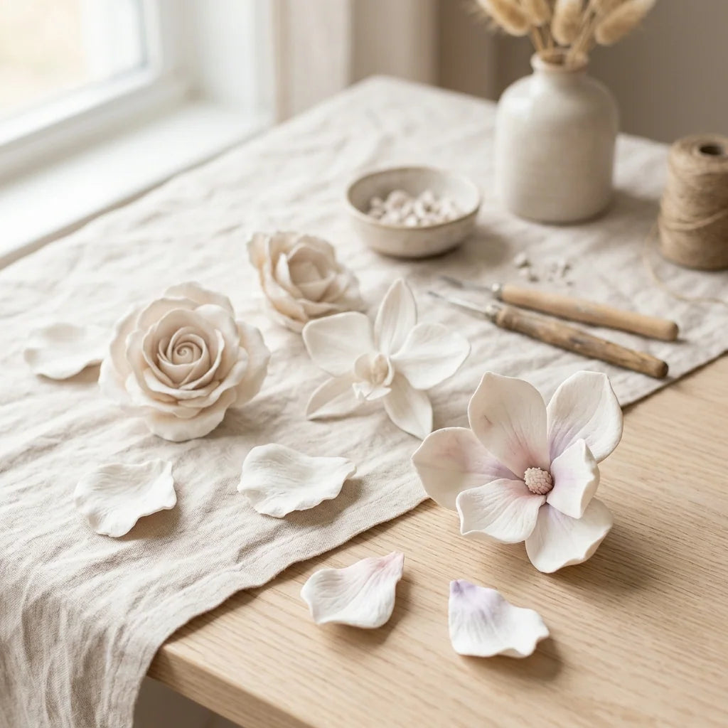 Delicate flowers made from lightweight Cloudy Clay