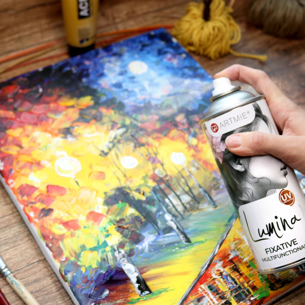 Fixing a colored pastel drawing with ARTMiE Lumina fixative spray