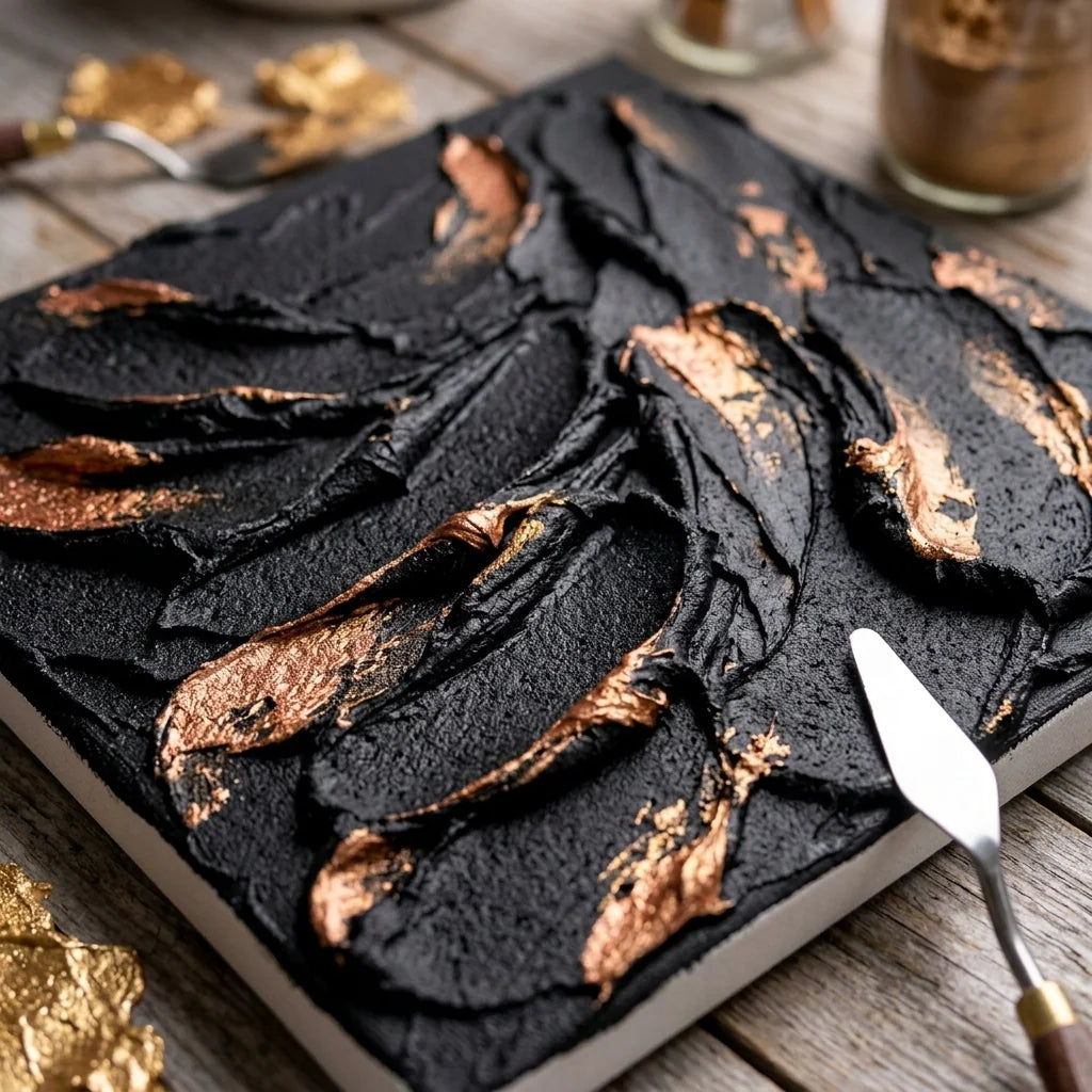 Impasto made with Midnight black paste and metallic accents