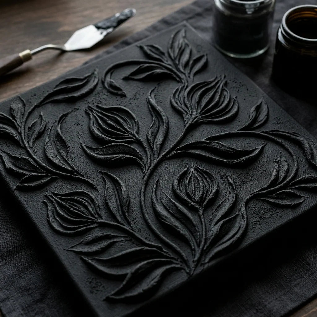 Black carved relief made with Midnight paste