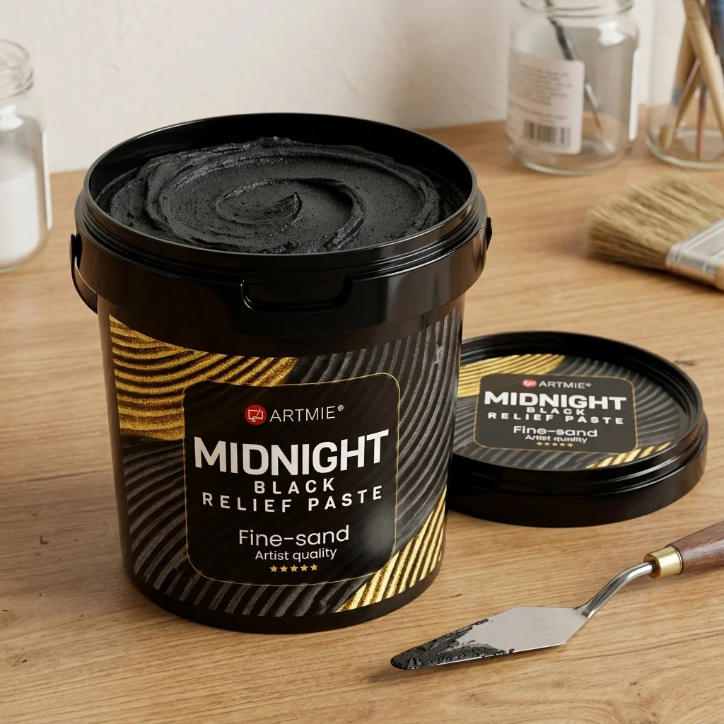 Opened pack of ARTMIE Midnight, black sandy paste visible inside