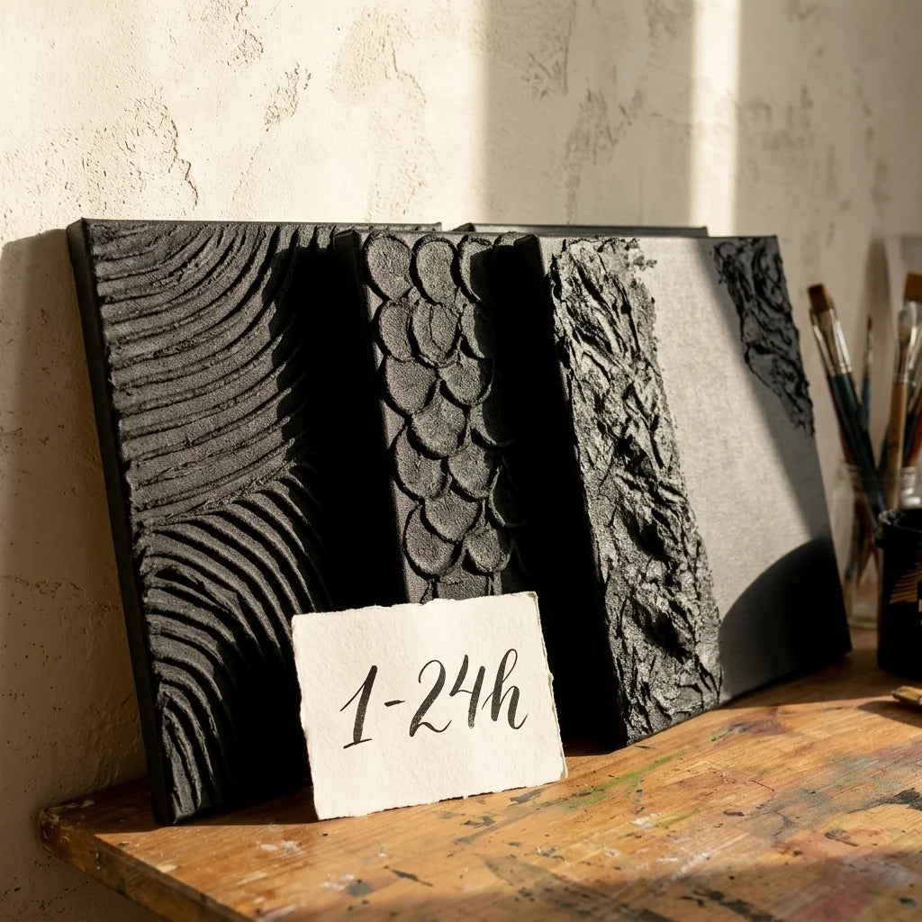 Black reliefs made with Midnight paste air-drying