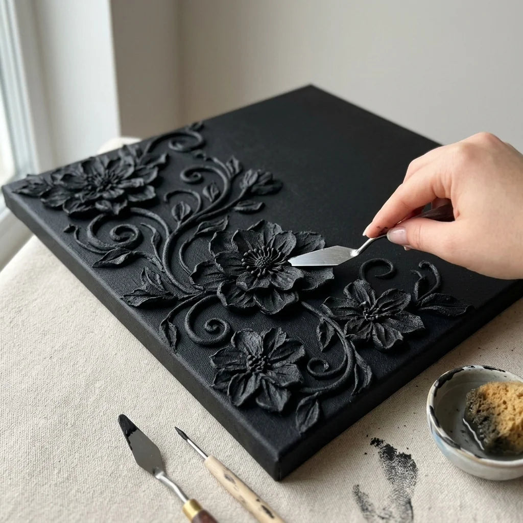 Modeling texture in black Midnight paste, tools and sandy texture