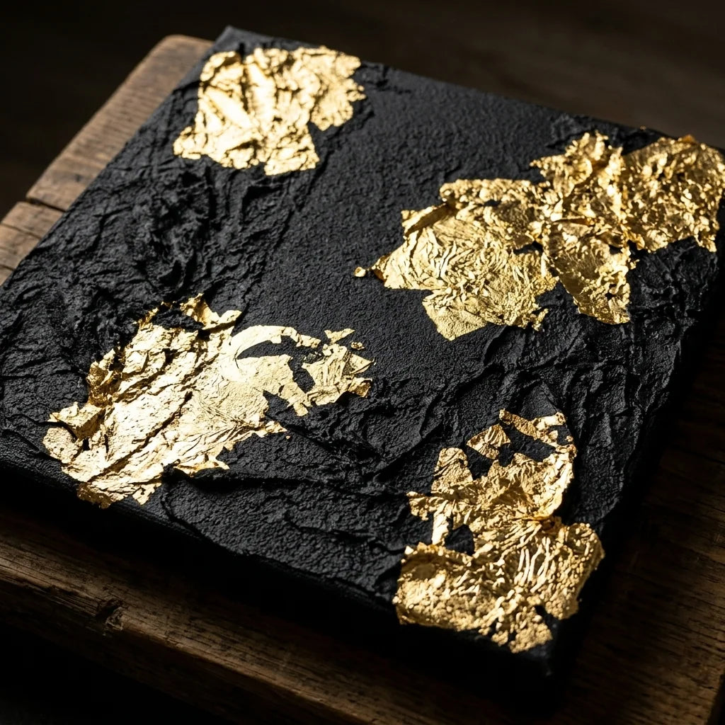Contrast of Midnight black paste with silver leaf