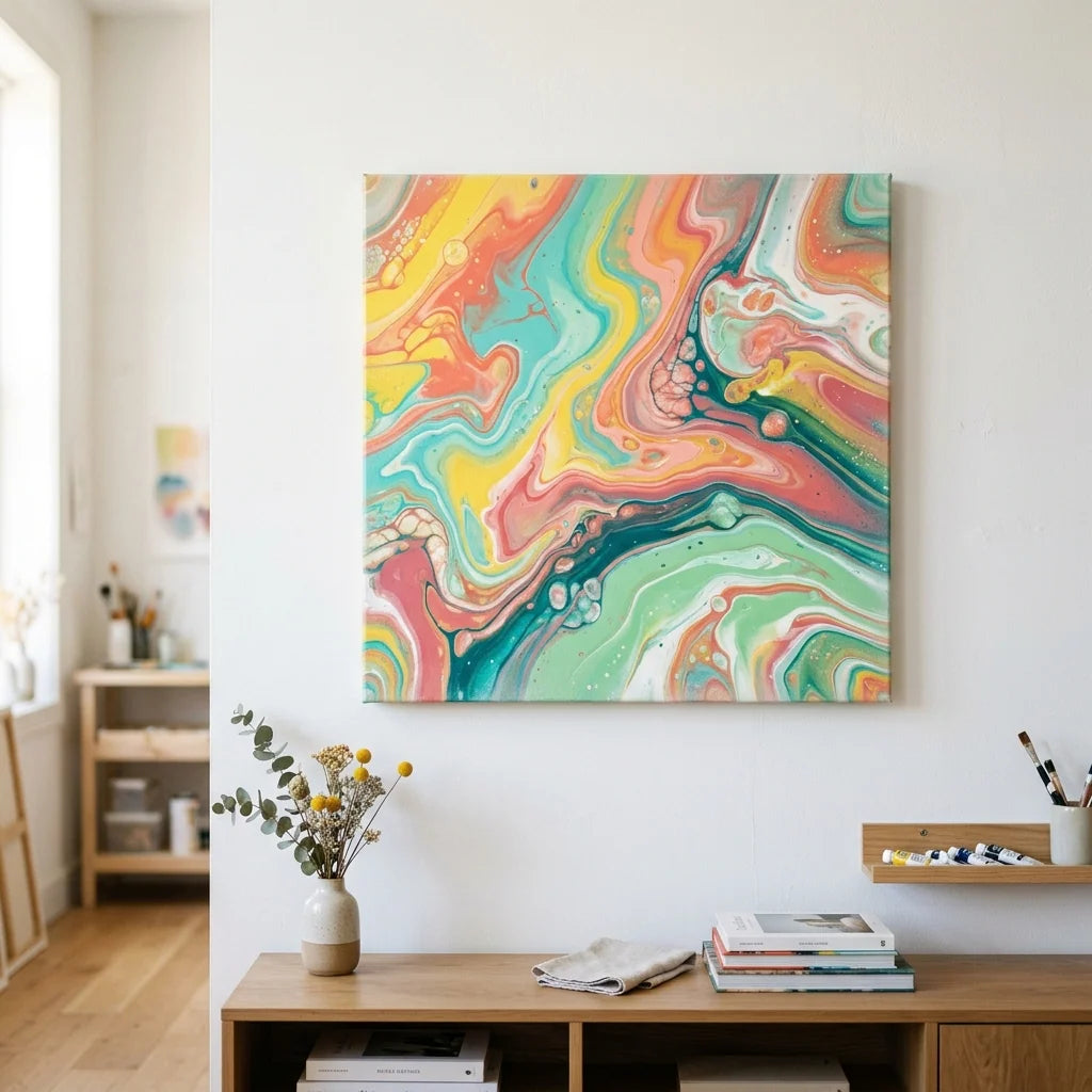 Abstract fluid art painting on a wall