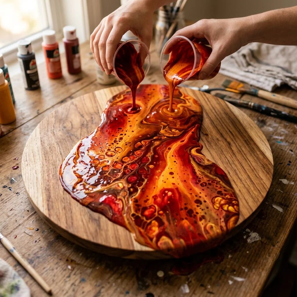 Pouring on a wooden surface