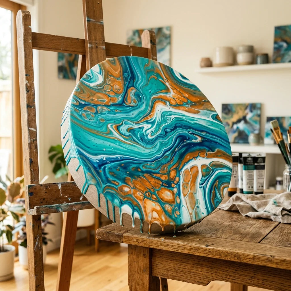 Pouring flowing over the edges of a canvas