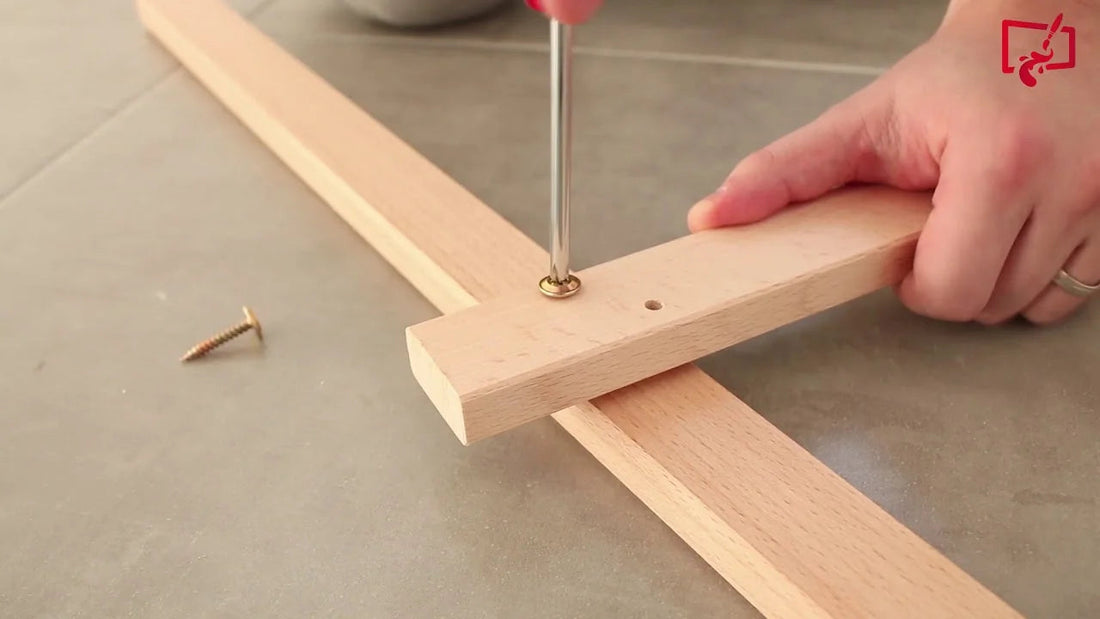 Assembling the MY HOME Studio Easel — screwing together solid beechwood rails